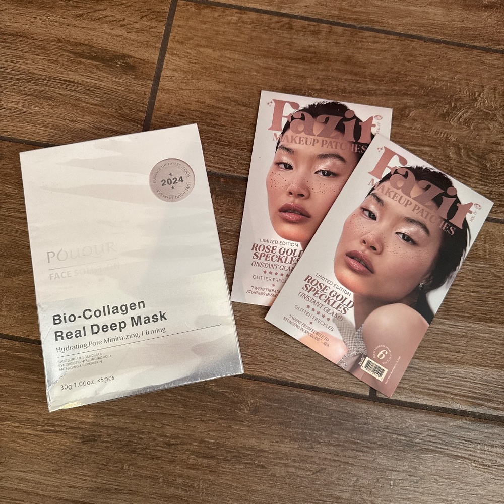 Pouqur Bio-collagen mask and Fazit rose gold speckles